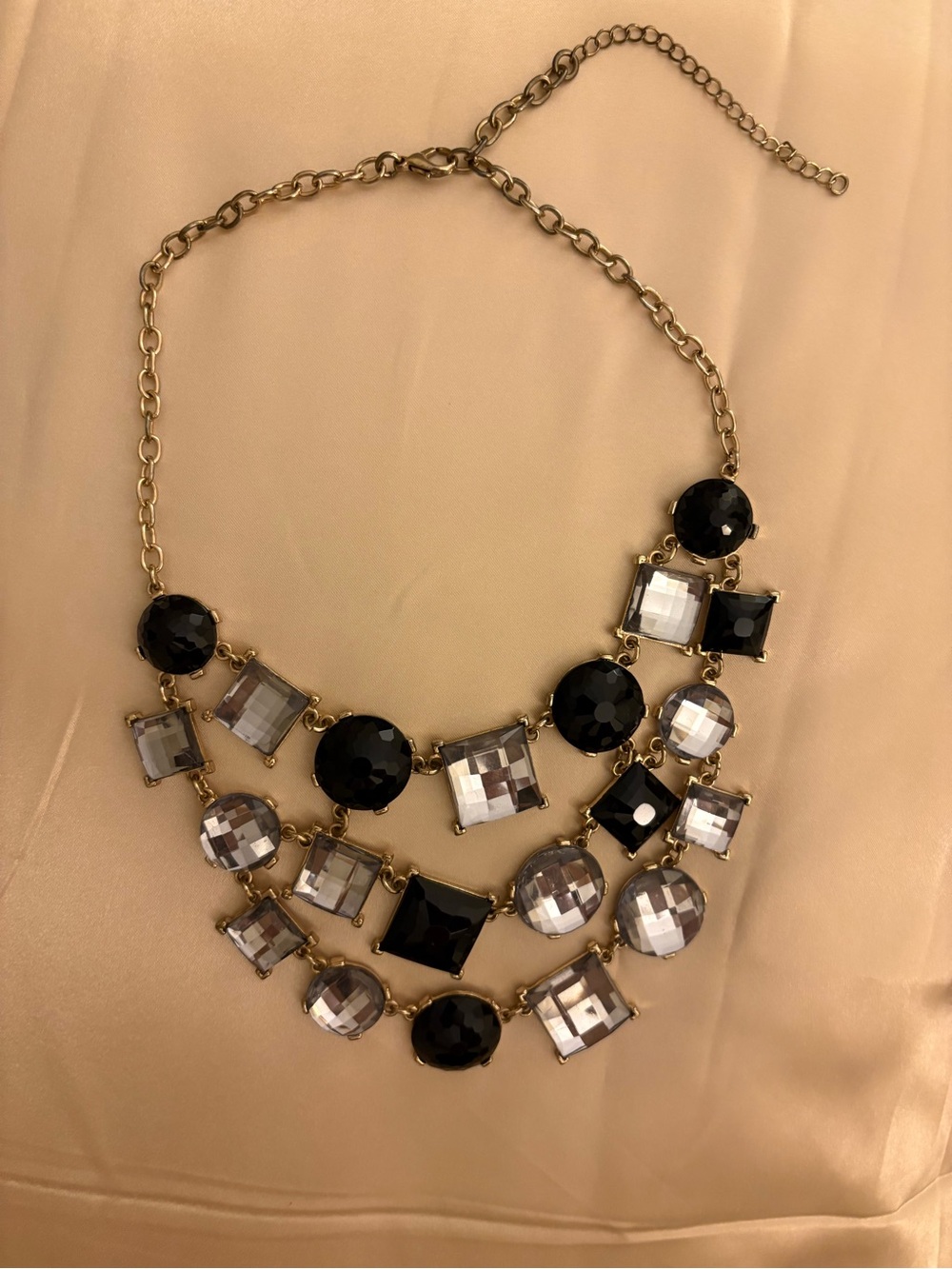 Gold-Tone Black and Gray Multi-Stone Statement Necklace